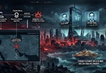 Infografía digital de estilo futurista y distópico titulada "La Nueva Oligarquía Tecnológica"