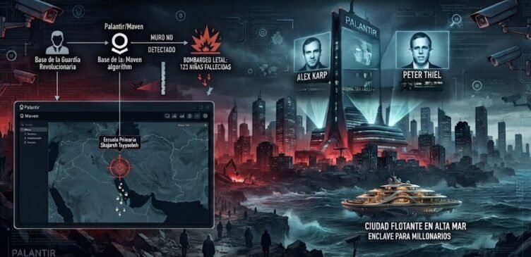 Infografía digital de estilo futurista y distópico titulada "La Nueva Oligarquía Tecnológica"